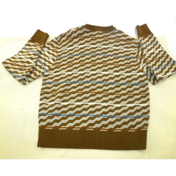 NWT VTG London Fog Mens XL Knit Sweater Brown Zigzag Pattern USA - Picture 2 of 13